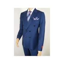 Men Suit BERLUSCONI Turkey 100% Italian Wool 180's Double Breasted #Ber22 Blue image 4