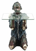 Begging Chained Slave Walking Undead Zombie Side Table With Glass 22.5&quot;H Decor - £239.79 GBP