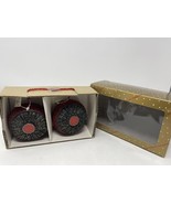 Vintage Dillard’s Red Beaded Metal &amp; Enamel Center Christmas Ornaments (2) - $28.69 CAD