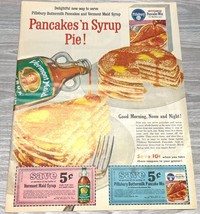 Pillsbury Pancake Mix 1958 Vintage Print Ad Vermont Maid Syrup Pancakes Pie - £9.41 GBP