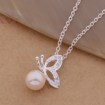 Butterfly Pearl Pendant Necklace Sterling Silver - £9.05 GBP