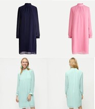 J Crew Women Mint Green Navy Pink Mock Neck Long Sleeve Chiffon Shift Dr... - $69.99