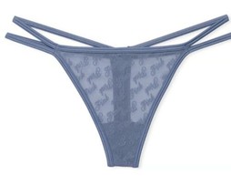 Victorias Secret PINK Logo Mesh Strappy Thong Panties BNWT  Small Dusty Iris - £9.95 GBP