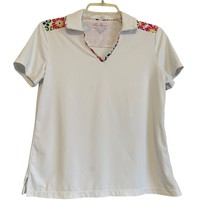 Lillie Green Womens Polo Golf Shirt PM Petite White Floral Stretch Short... - $14.55