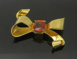 CORO 925 Sterling Silver - Vintage Citrine Bow Tied Ribbon Brooch Pin - BP8775 - £126.41 GBP