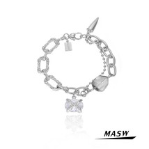 Original Jewelry Brass Metal Chain Bracelet New Trend One Layer Geometric Glass  - £28.95 GBP