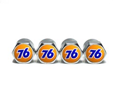 Vintage 76 Gas Logo Tire Valve Stem Caps - Chrome Surface - Set of Four - $11.99