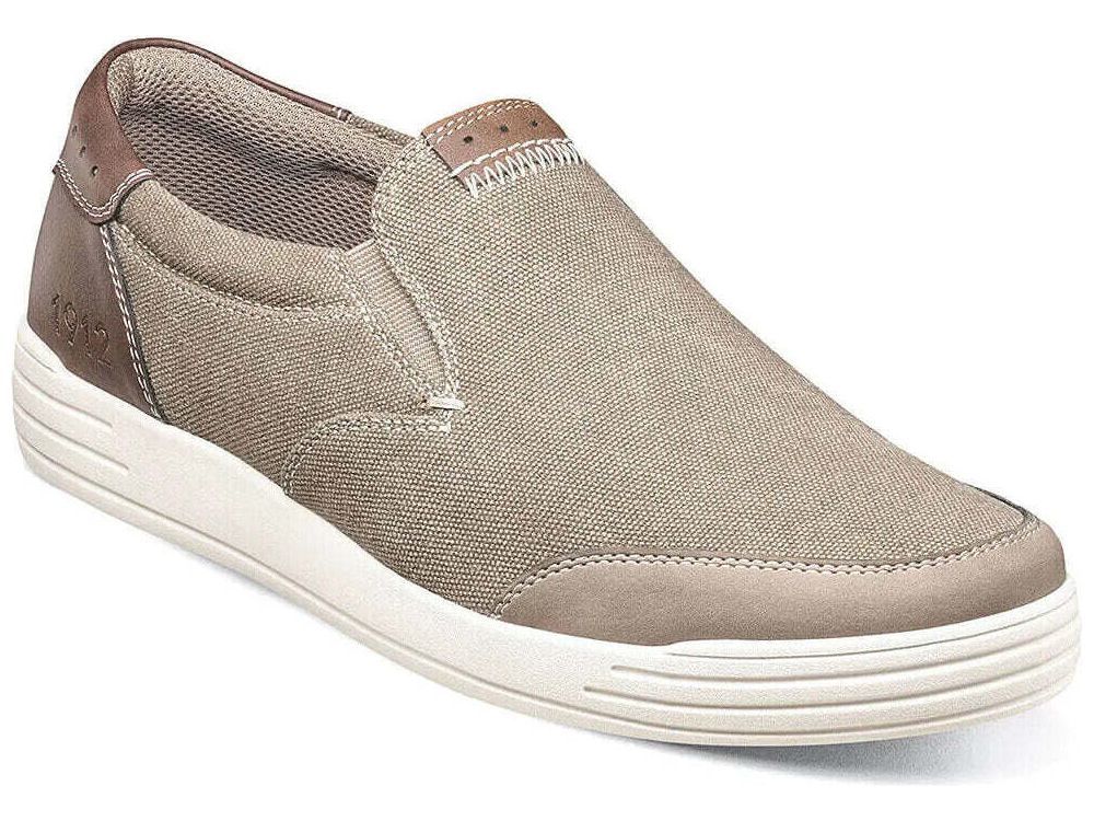 Nunn Bush KORE City Walk Canvas Moc Toe Slip On Shoes Stone 84896-275