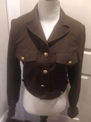 Primary image for Pre-owned HUGO by HUGO BOSS Dark Brown 100% Wool Cropped Military Jacket SZ US 2