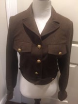 Pre-owned HUGO by HUGO BOSS Dark Brown 100% Wool Cropped Military Jacket... - $127.71