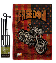 Americana Motorcycle Burlap - Impressions Decorative Metal Garden Pole Flag Set  - £27.15 GBP