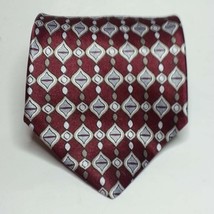 Cresent Bay Men Dress Tie 3.75&quot; wide 58&quot; long Red Blue Silver Print USA - £7.71 GBP