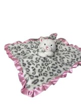 Okie Dokie Kitty Cat Leopard Lovey Security Blanket Plush Grey White Pink Satin - £7.33 GBP