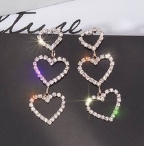 Korean Statement 3 Layers Heart Long Earrings For Women Sweet Accessories Trendy - £7.40 GBP