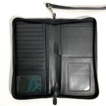 Black Leather Long Travel Passport Wallet Zip Close Detachable Wrist Str... - £27.87 GBP