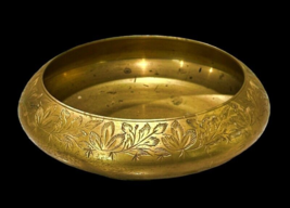 Solid Brass  Planter Bowl Dish Hand Etched Footed Low Profile India 6 In... - $16.29