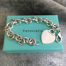 Tiffany & Co Blank Heart Tag Charm Bracelet with Blue Box in Sterling Silver - $249.95