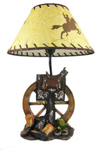 Zeckos Western Saddle Table Lamp with Cowboy Print Shade - £70.38 GBP