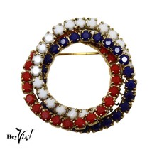 Vintage Red White &amp; Blue Rhinestone Triple Circle Pin Patriotic 1 3/8&quot; -... - $18.00