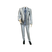 Men Tuxedo Formal Suit ROYAL DIAMOND Slim Fit 3Pc Vested shiny Satin SL82 Silver image 2