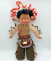 Cowboy Indian Doll Knit w/ Rubber Plastic Face Hong Kong Vintage - $12.89