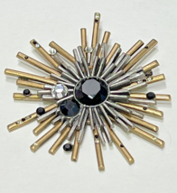 Chico&#39;s MCM Style Starburst Rhinestones Antiqued Gold Silver Tone Brooch 3.25&quot; - £18.94 GBP
