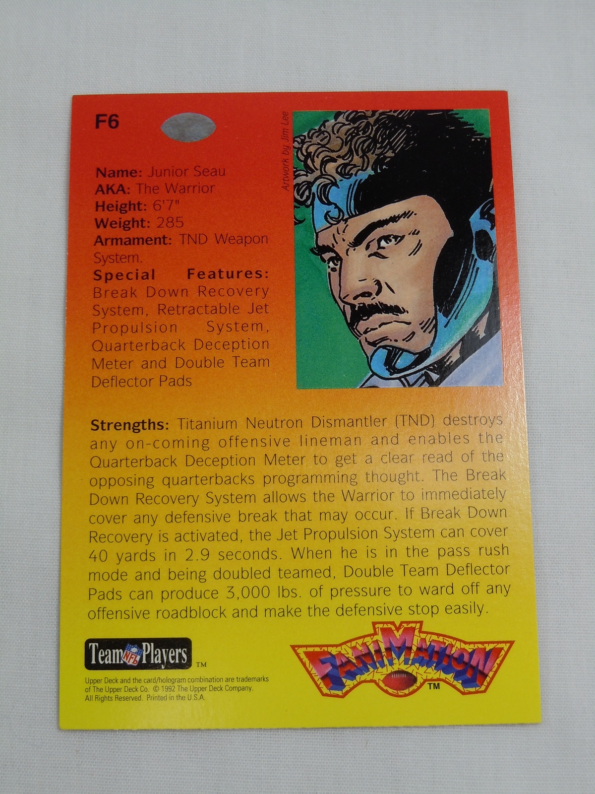 1992 Upper Deck Fanimation #F6 Junior Seau San Diego Chargers Item image 2