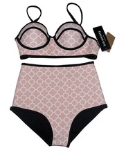 2-Pc Bro Society Dusty Pink Quatrefoil Neoprene High Waist Bikini Swimsu... - $32.99