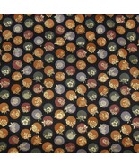 ORIENTAL GARDENS Shimmery Gold Flowers in Circles Black Cotton Fabric BT... - $9.99