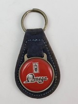 Vintage Omega Car Blue leather keychain fob w/ red logo - $10.29