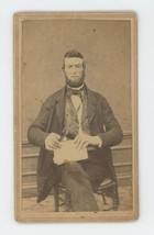 Antique CDV Circa 1860s Handsome Man Chin Beard Holding Paper Ritton Danbury CT - £9.53 GBP