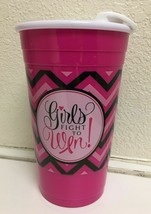 32OZ. REUSABLE BPA FREE &quot;GIRLS FIGHT TO WIN!&quot; PINK PRINTED CUP,FREE SHIP... - £10.85 GBP