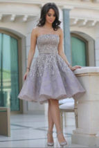 Fashion Off Shoulder A Line Sleeveless Backless Homecoming Dress With Sequins,Fo - £107.73 GBP