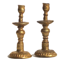 dollhouse miniature pair of candlesticks in brass tone oval base candle holders - £7.85 GBP