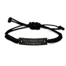Life is Better with a Russian Blue. Russian Blue Cat Black Rope Bracelet, Inspir - £17.13 GBP