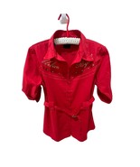 Vintage 1990&#39;s Urban Royale Old School Blouse Ruby Red With Metallic Gol... - £15.63 GBP