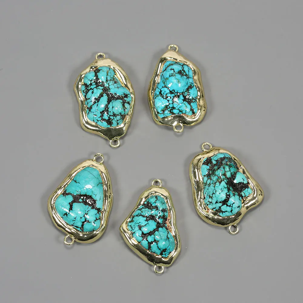 APDGG 5 Pcs Blue Turquoise Freeform Nugget Beads 14K Gold Plated Connector Real - £25.55 GBP