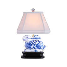 Beautiful Blue and White Porcelain Rabbit Figurine Table Lamp 14.5&quot; - £172.59 GBP