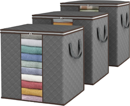 Blanket Storage Chest, 100L 3 Pack Large Comforter Storage Containers Foldable C - £20.09 GBP