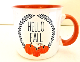 Cynthia Rowley Mug &quot;Hello Fall&quot; White w/Orange Pumpkins Black Graphics 4... - $8.61 CAD
