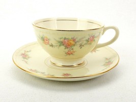 Homer Laughlin Porcelain Cup &amp; Saucer, Gregorian Eggshell, Pink &amp; Yellow Roses - £11.52 GBP