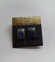 Carol For Eva Graham Post Earrings Blue &amp; Silver Rectangle - $16.82