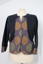 Mary Mulder S Black Patterned Handcrafted Sweatshirt Cardigan Jacket Topper - £32.17 GBP
