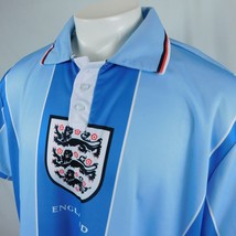England National Soccer Football Men Blue Polo Shirt 3 Lion Crest Sz 3XL - $43.99