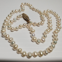 Gold on STERLING SILVER 5mm x 4mm Cultured FreshWater Pearl HandKnotted Necklace - £30.67 GBP