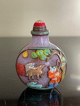 Vintage Peking Glass Snuff Bottle with Extremely Detailed Overlay Decoration - £93.95 GBP