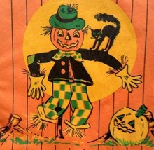 Halloween Vintage Paper Crepe Napkin Scarecrow In Pumpkin Patch Black Cat JOL - £5.24 GBP