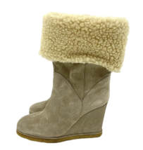 Jeffrey Campbell Suede Leather Wedge Boots Shearling Fur Tan 7.5 New $285 SH15 - $149.00