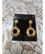 Made in U.S.A.  Gold Tone Hoop Hammered Dangling Pierced Earrings - $28.72 CAD