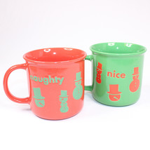 Naughty And Nice Christmas Mugs Large 20 oz Mugs Green And Orange Holida... - £14.86 GBP